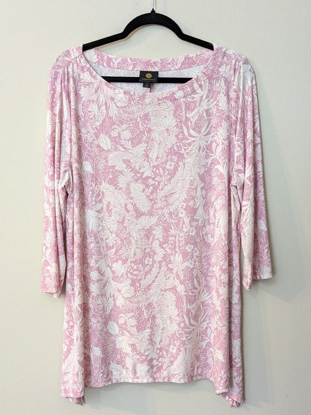 JM Collection Women's Blush Pink & White Floral Print Tunic Top – Size XL